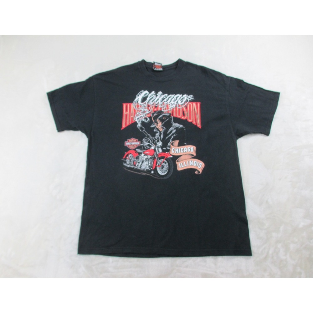 VINTAGE Harley Davidson Shirt Mens Extra Large Black Chicago Motorcycle 00s*